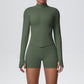 Thumb hole cuff detail on the long sleeve seamless activewear jacket