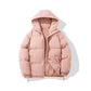 Hooded padded puffer jacket in pink, quilted padding close up