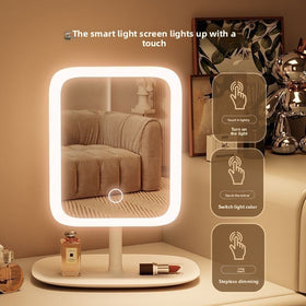 Rechargeable LED Makeup Mirror with Touch Dimming and Tray Base, Square or Round