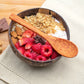 Mini coconut shell bowl with granola, berries and a coconut wood spoon, Mini bowl and spoon set