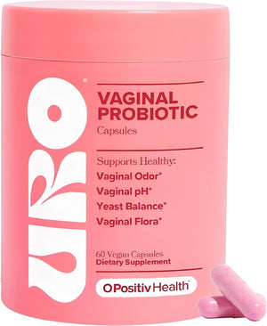 Macro close up of a single small smooth vegan URO probiotic capsule