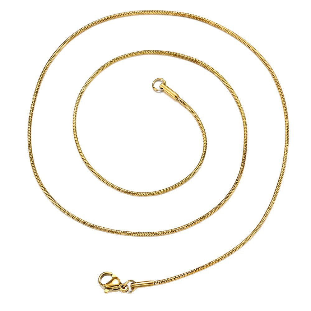 Stainless steel snake bone chain necklace front view in gold tone