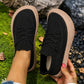 Top view of black knit mesh slip-on sneakers with ribbed collars and tan crackle soles, option Black size 38