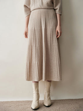 Womens Cashmere Blend Ribbed Knit Tiered Midi Skirt