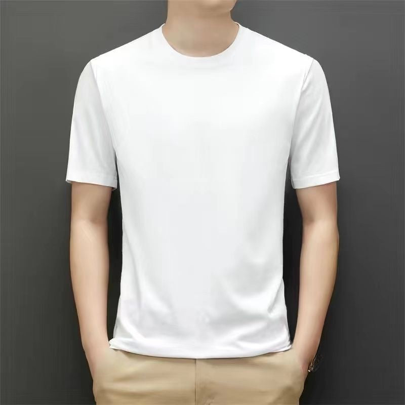 Mens wide leg cotton linen casual pants, relaxed straight cut to an ankle length hem, on model