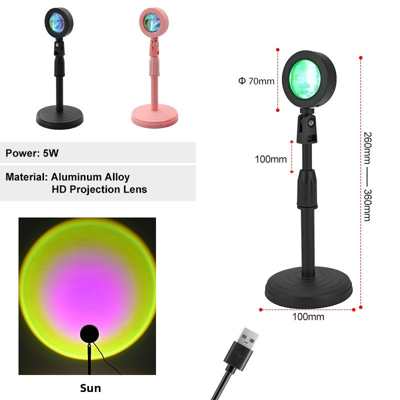 USB sunset projection ambient lamp, in a bedroom corner