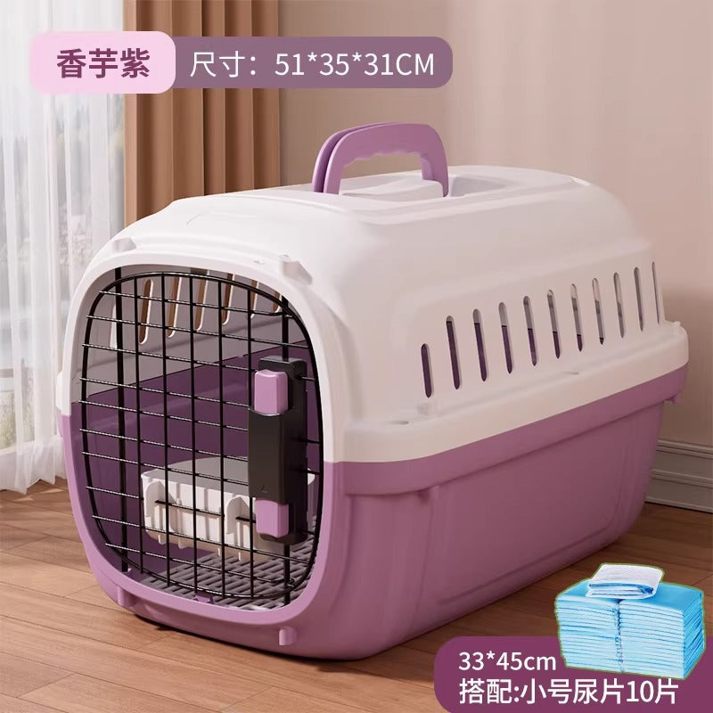 Top carry handle moulded into the roof of the hard shell pet travel crate