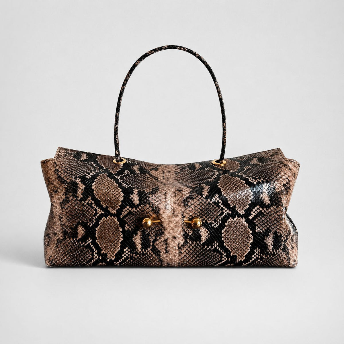 Pink and brown snake print shoulder bag with gold ball studs, shown for the Pink option