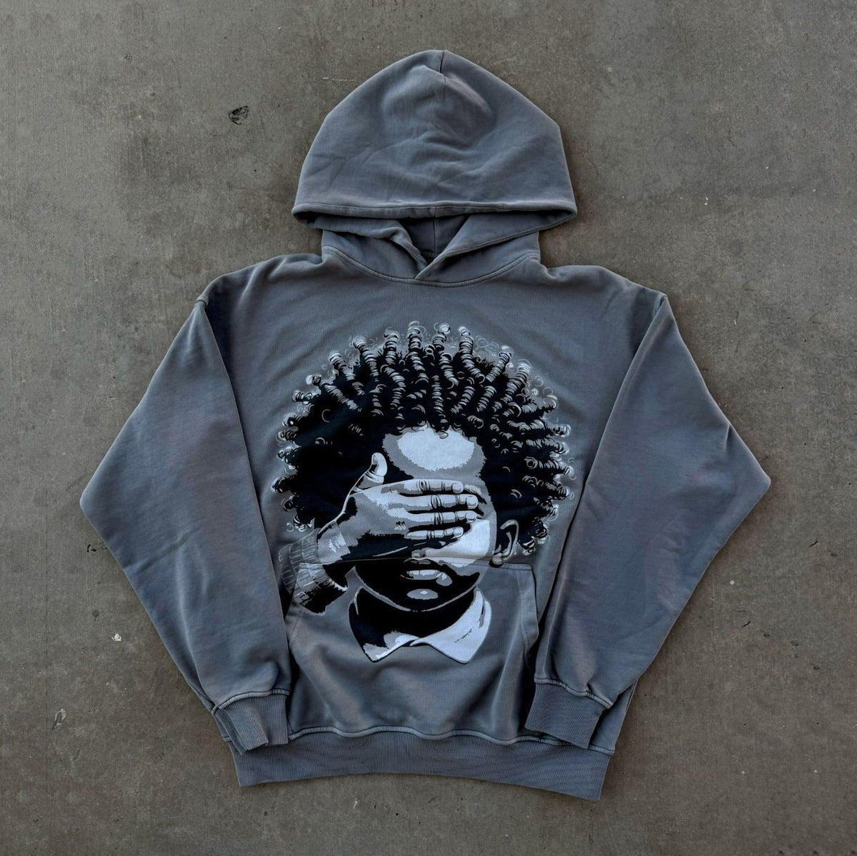 Gray hoodie with face print option photo, size XXL
