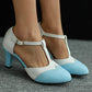 Womens T Strap Patent Leather Sandals | side profile detail close up
