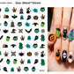 Vinyl Halloween nail stickers featuring bats, spiders and cobweb motifs