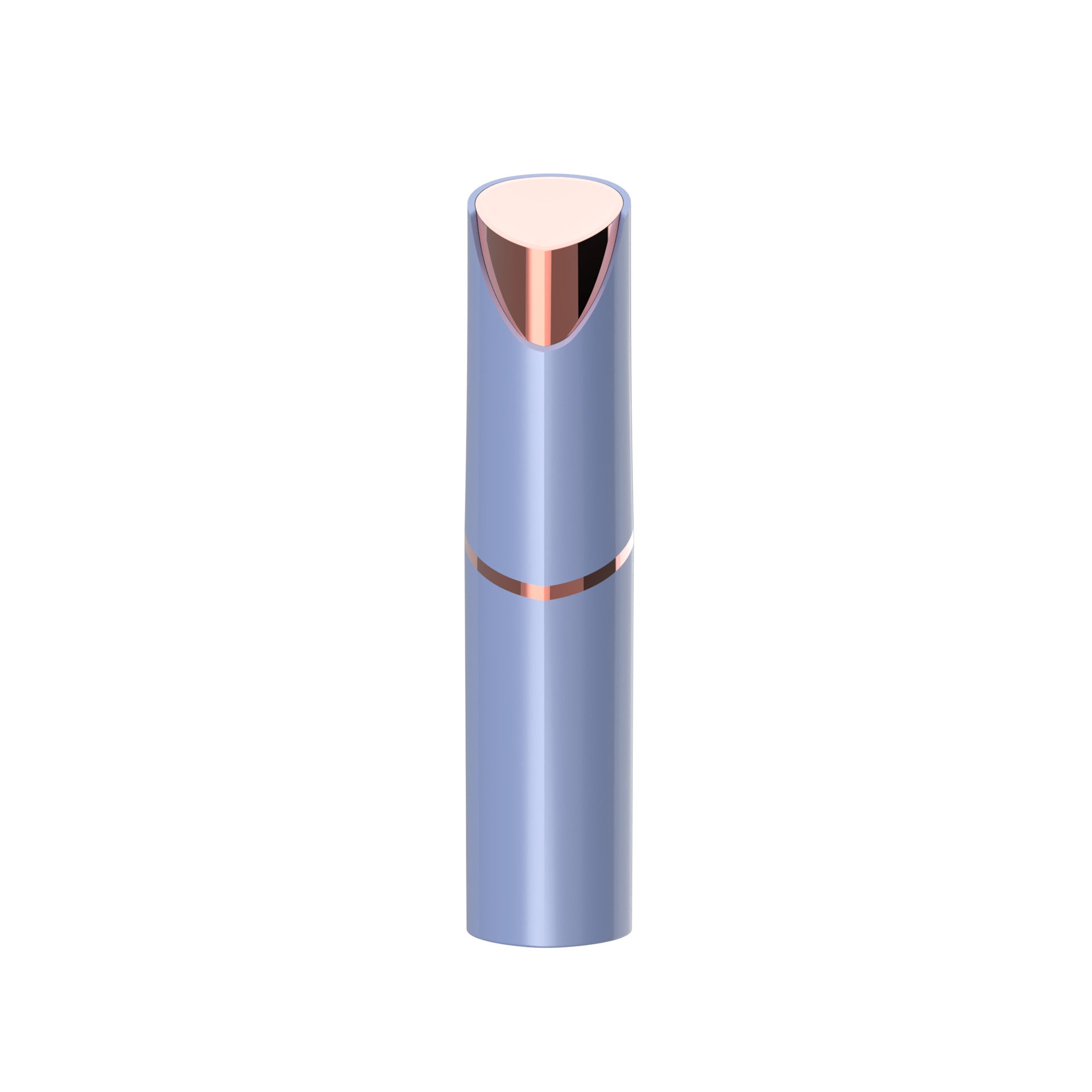 Blue foil facial hair remover shown capped and standing on a white background