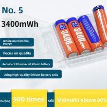 USB-C Rechargeable AA Lithium Batteries 1.5V 3400mWh
