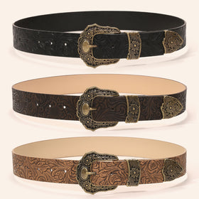 Vintage Western Floral Embossed Wide Belt