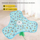 Blue mouse and cheese print three lobed cat teaser mat on carpet with the white motor puck fitted