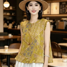Womens Chinese Style Jacquard Sleeveless Shirt
