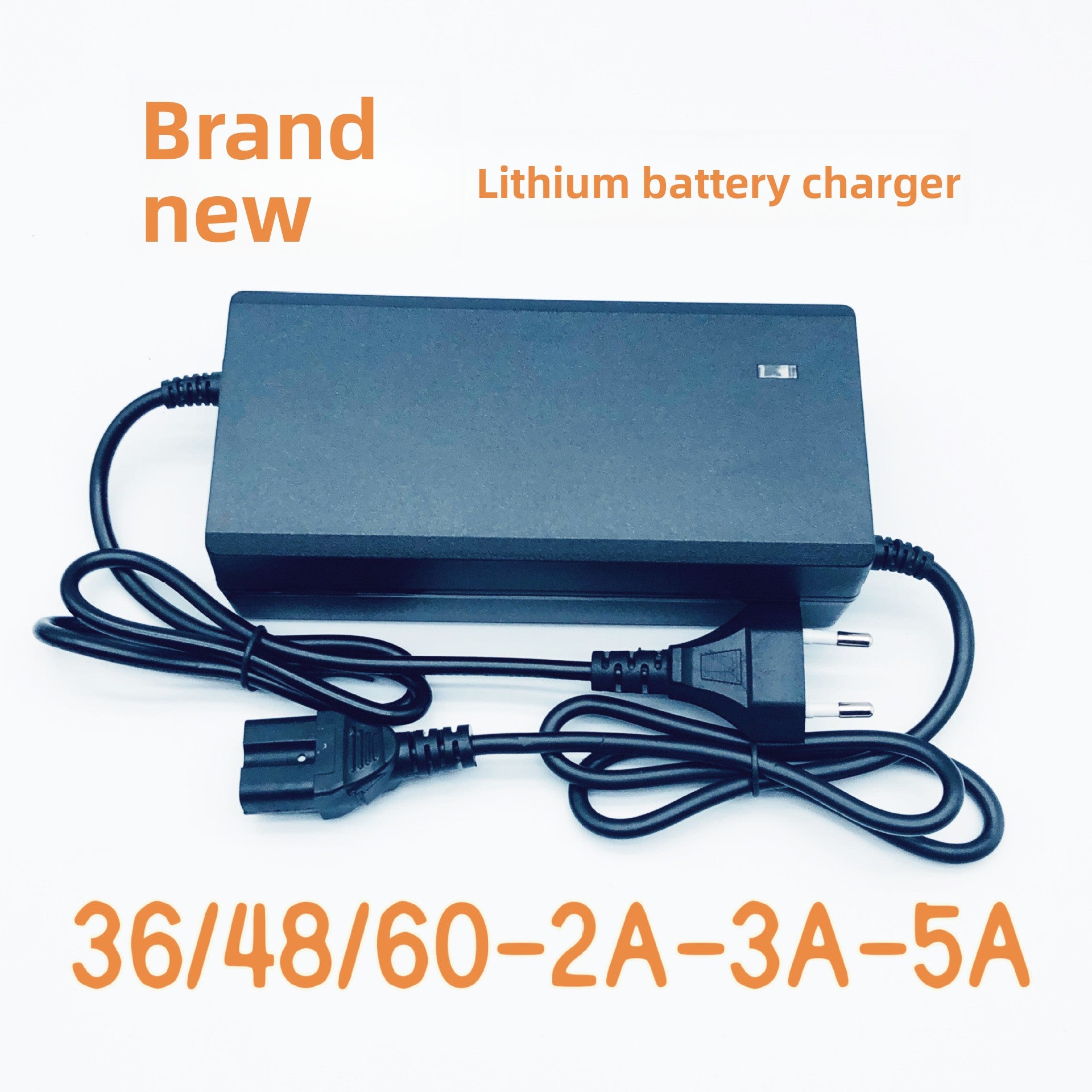 Black lithium battery charger brick with mains plug and output connector for e scooters