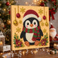 Penguin in a Santa hat diamond painting with a striped scarf, Embroidery Hoop Penguin option