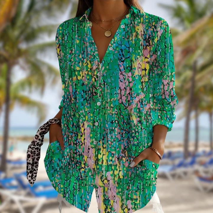 Long Sleeve Floral Print Shirt | scale reference next to a hand