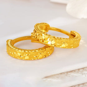 Gold-Plated Copper Huggie Hoop Earrings with Crushed Ice Texture