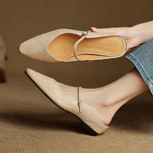 Womens Genuine Leather Pointed Toe Mary Jane Mules