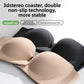 Beige strapless molded cup push-up bra with front clasp closure, front view on plain background