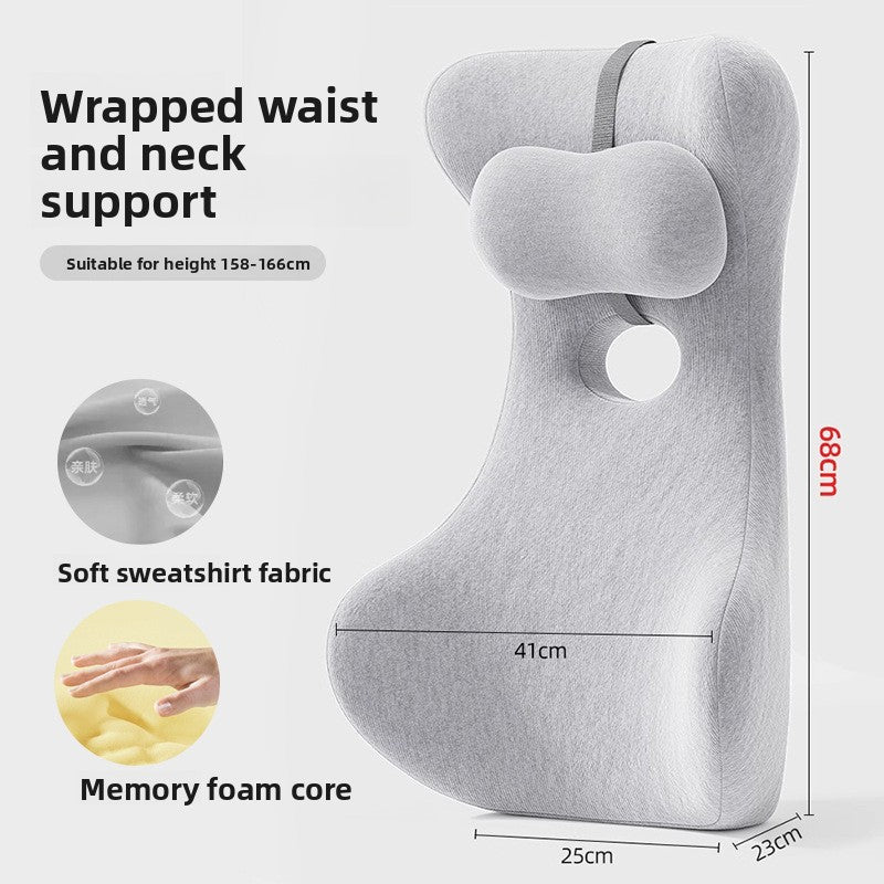 Light grey memory foam back cushion in the 68 cm size with a neck rest