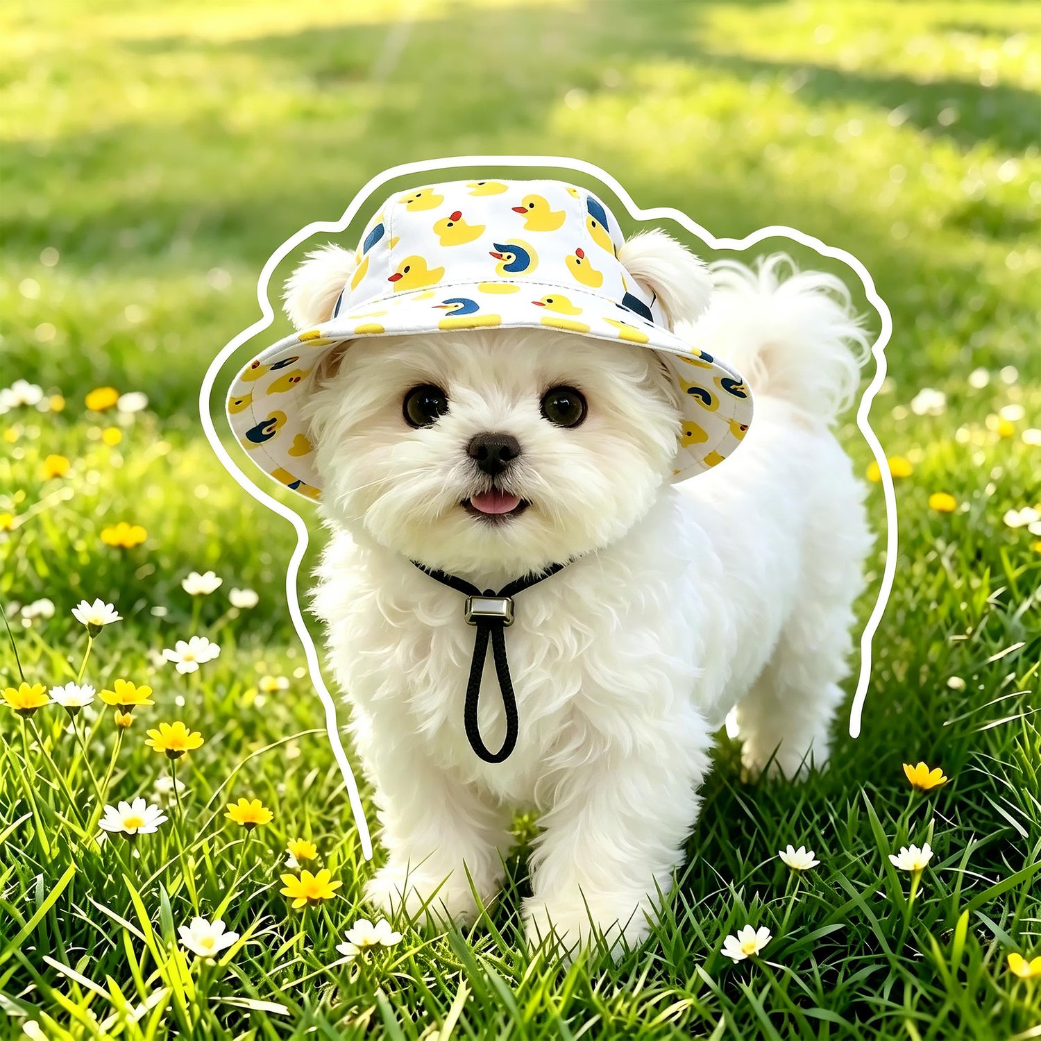 Pet bucket sun hat with ear holes and chin cord in an avocado print