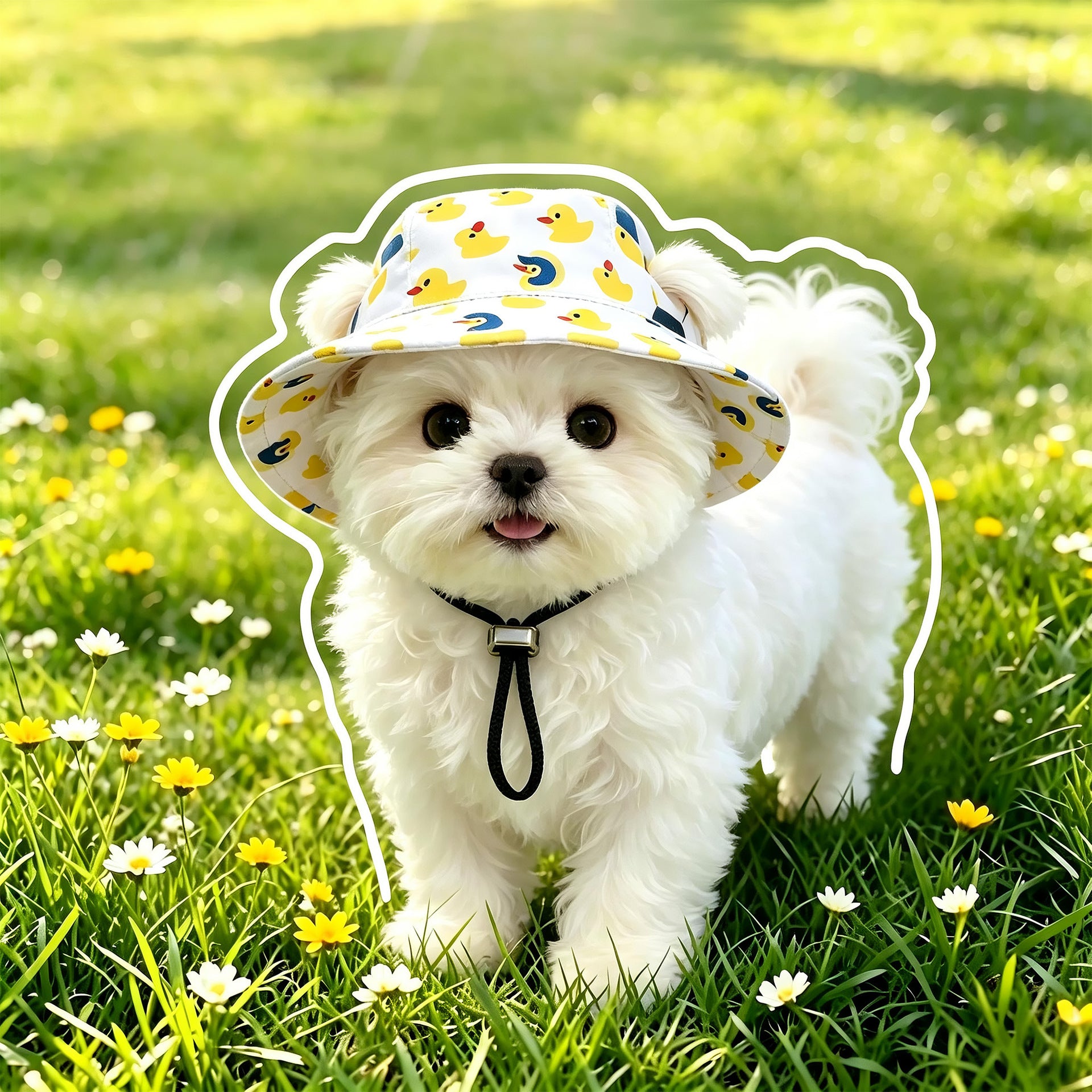 Pet bucket sun hat with ear holes and chin cord in an avocado print