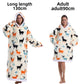 Goats hooded fleece pullover, cream with black, orange and teal goat prints, 130 cm extra long option