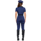 Police officer roleplay costume set with cap, epaulets, belt and thigh straps, studio photo on white background