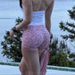 Seamless sport shorts waistband and hem detail close up