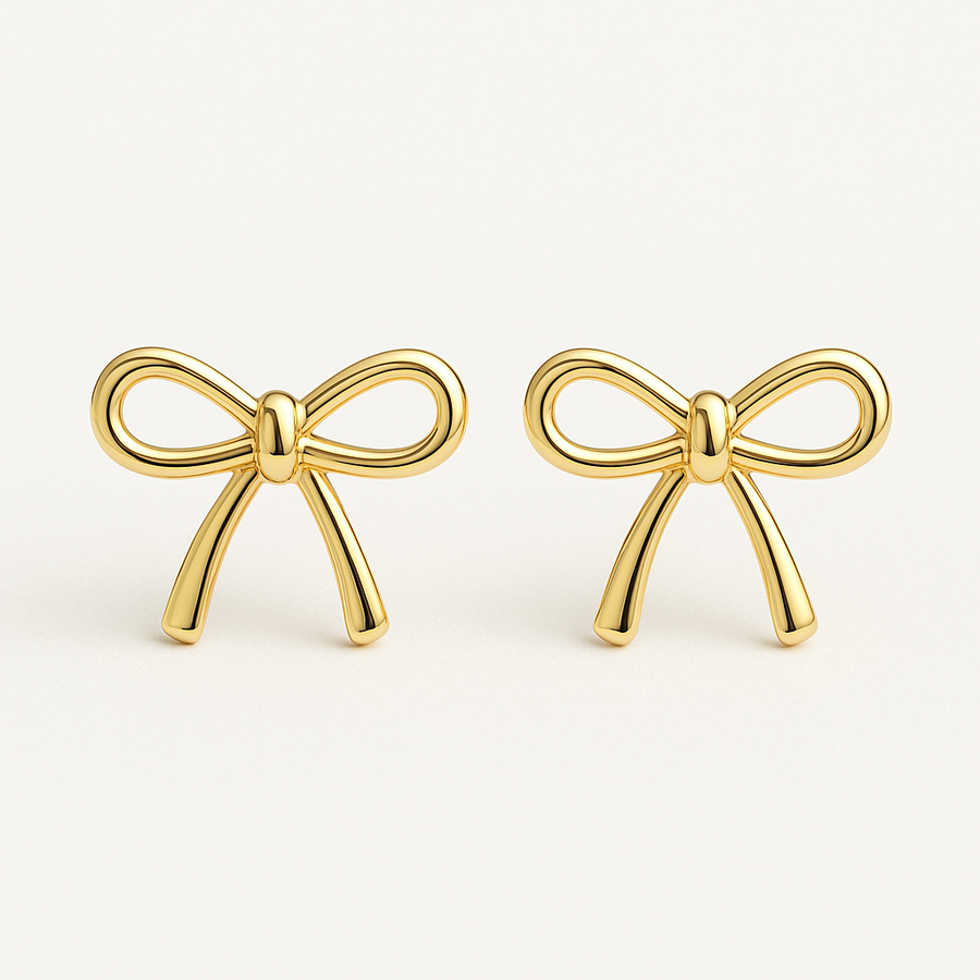 Gold Bow Stud Earrings For Women