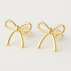 18K Gold Bow Earrings for Women | side profile detail close up
