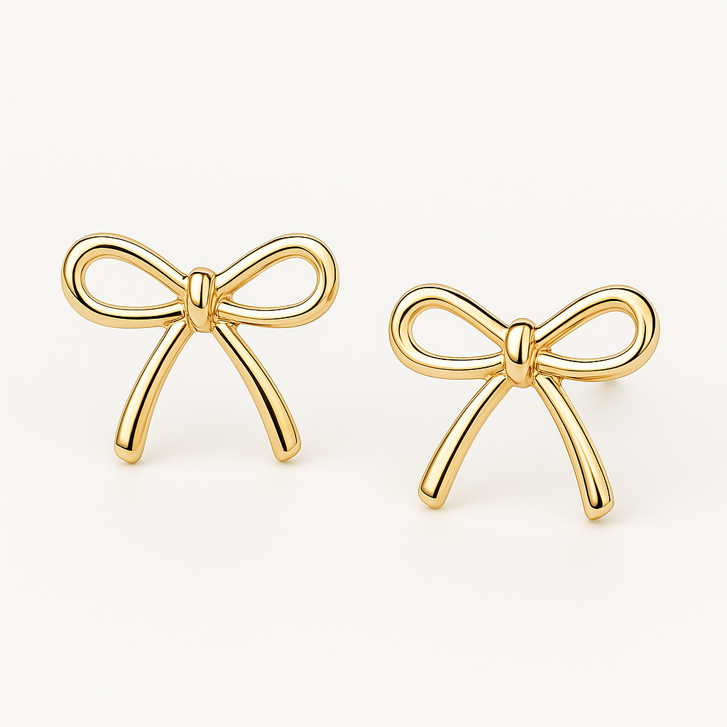 18K Gold Bow Earrings for Women | top down arrangement layout