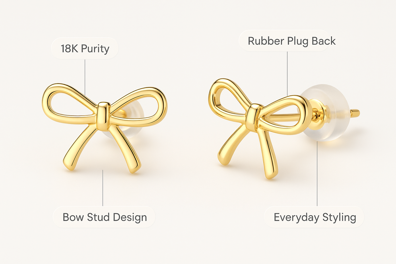 18k gold bow earrings women everyday product for busy day simple errand everyday routine with practical value cleaner us 5