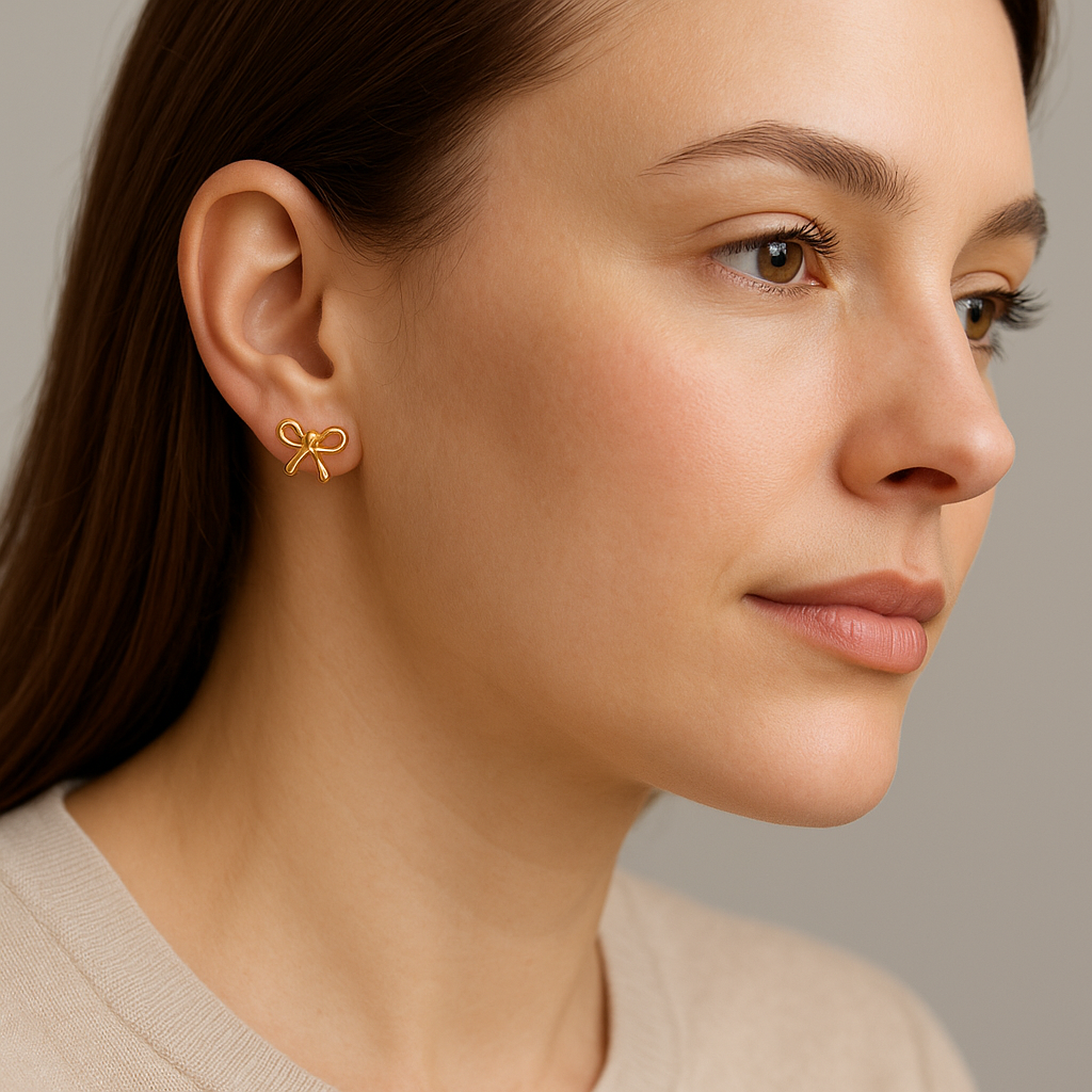 18k gold bow earrings women everyday product for busy day simple errand everyday routine with practical value cleaner us 9