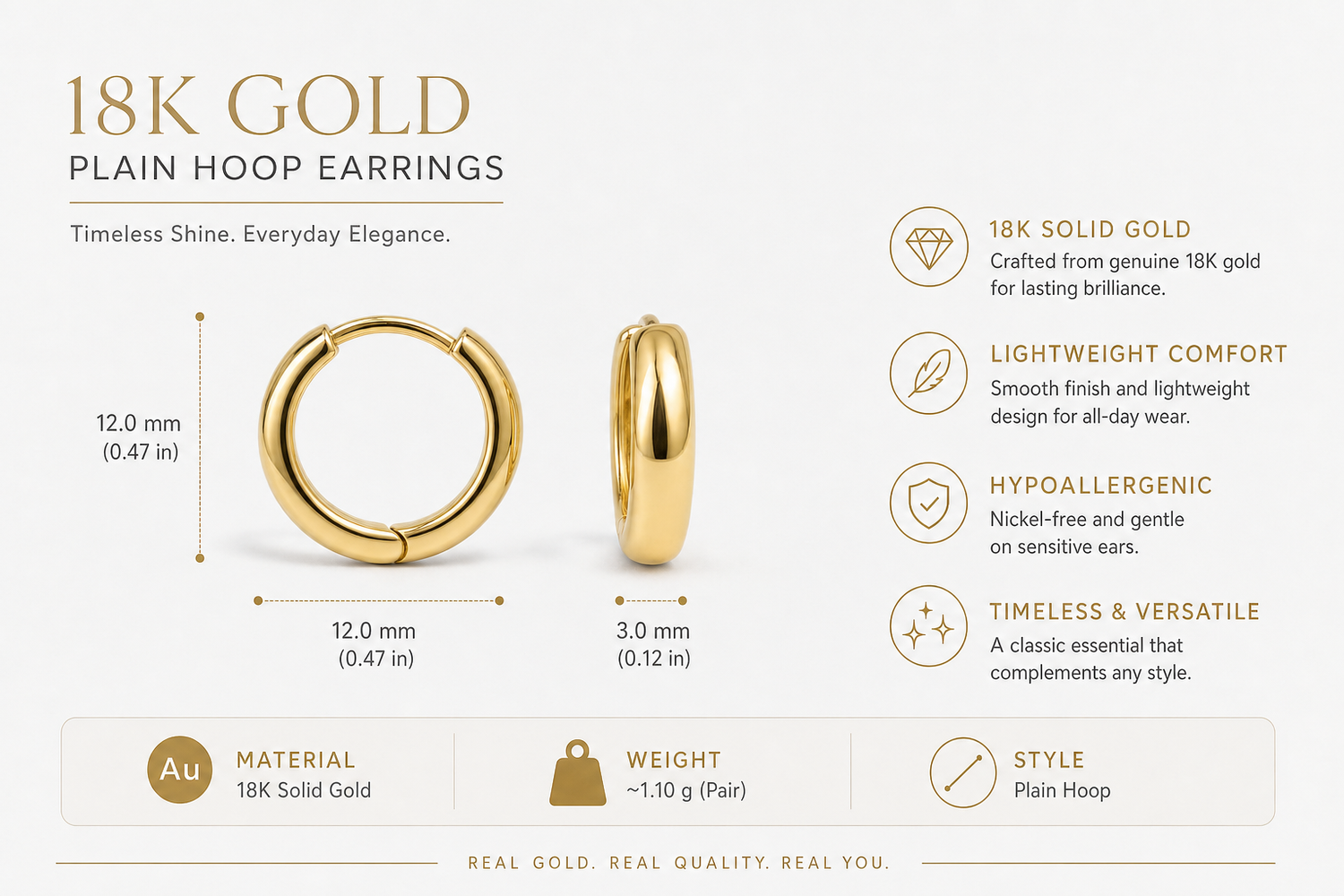 18k gold plain hoop earrings for women everyday product for busy day simple errand everyday routine with practical value 5