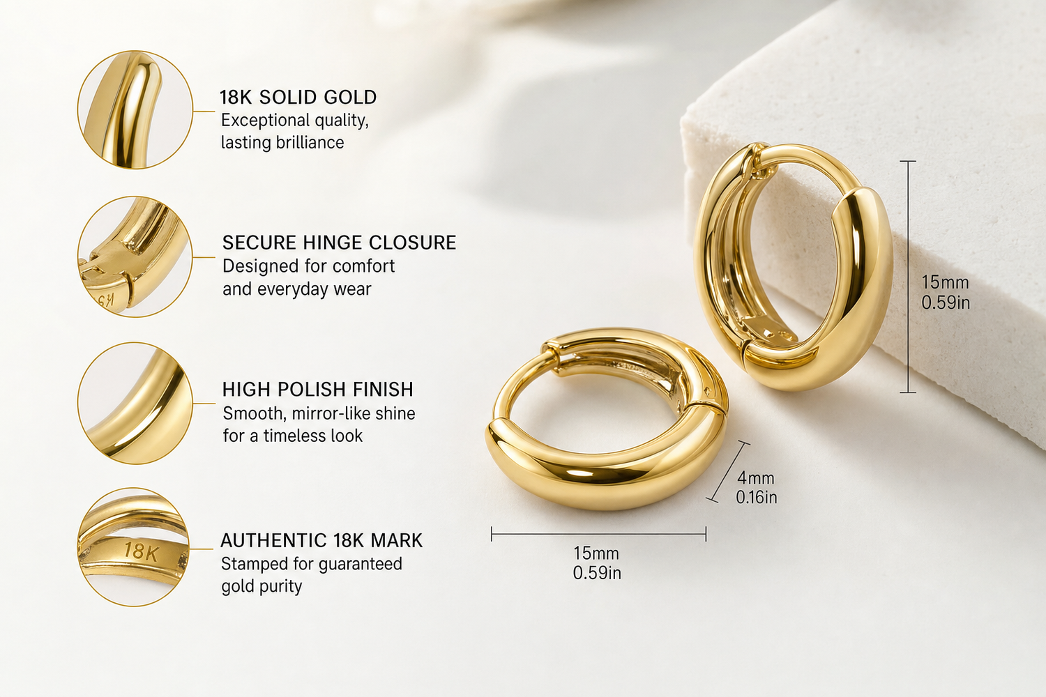 18k gold plain hoop earrings for women everyday product for busy day simple errand everyday routine with practical value 7