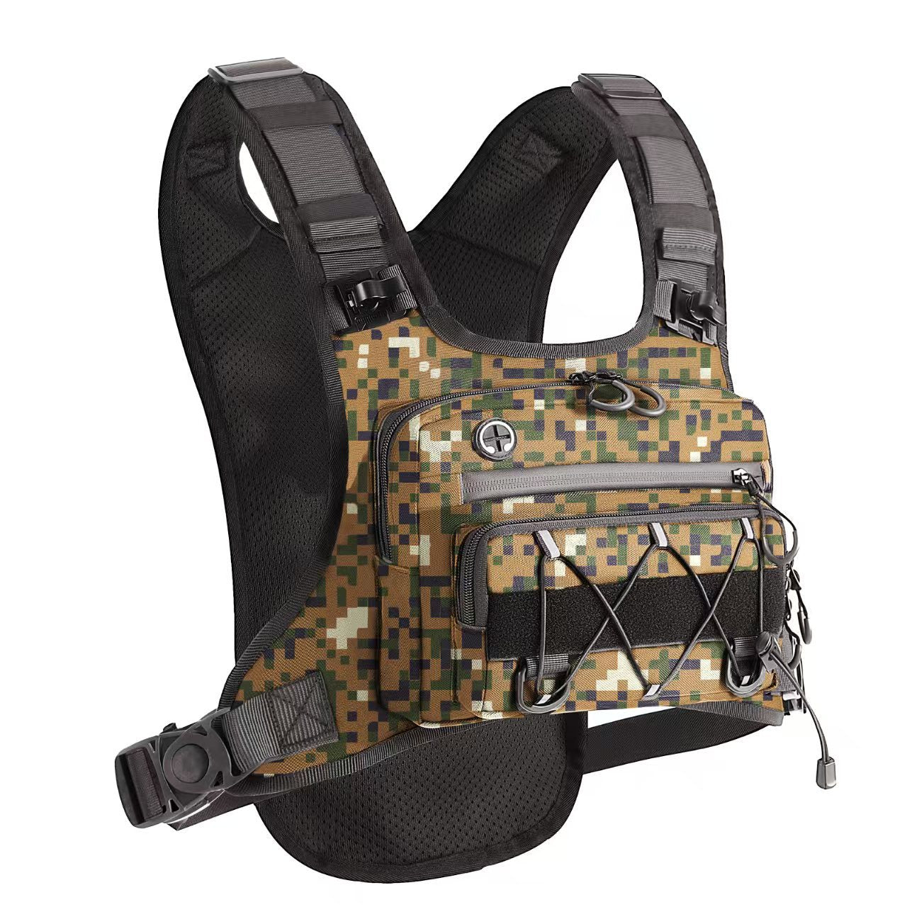 Shoulder strap detail with adjustment webbing on the hydration chest pack