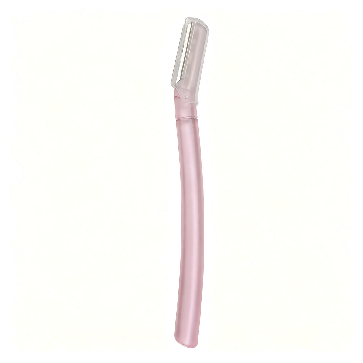 Frosted transparent pink eyebrow razor with a clear blade cover on a white background, option Transparent Pink