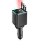Black M14 Starry Ceiling car charger with a cyan light frame and red star projection, Type-C and iOS cables