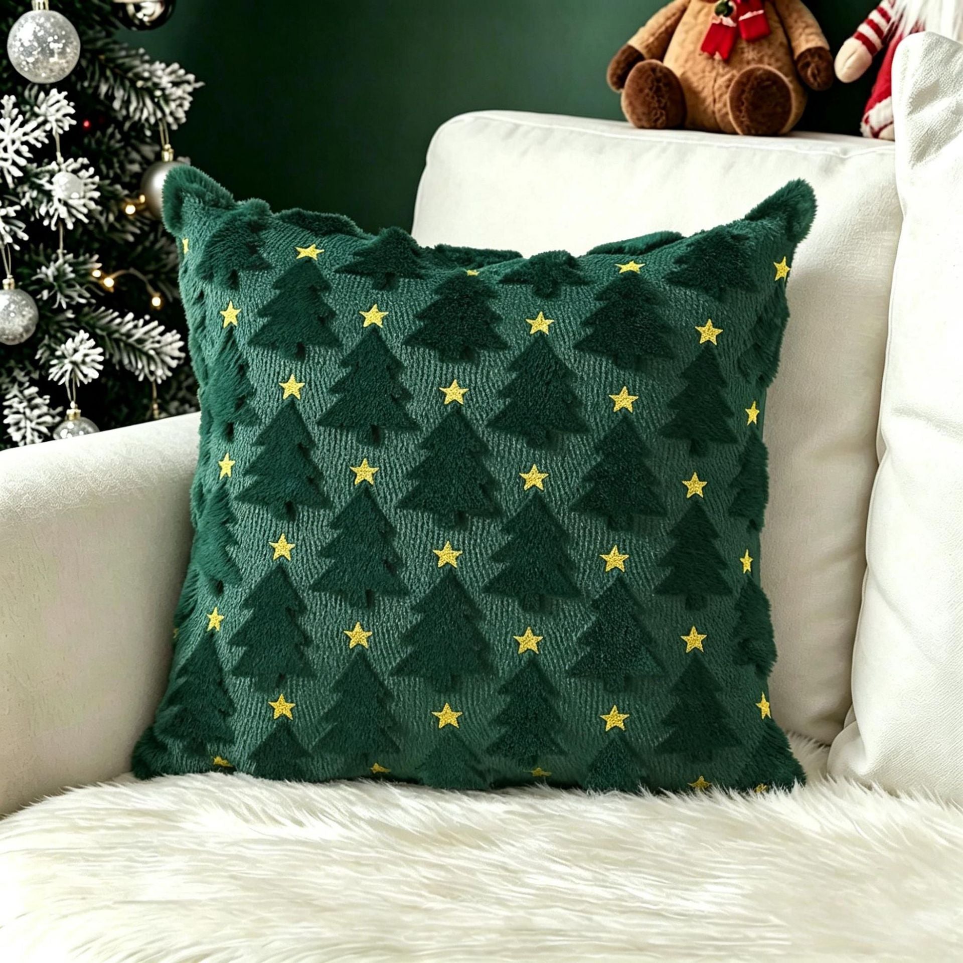 Plush carved cushion cover with a clover pattern raised on the plush face, view 28