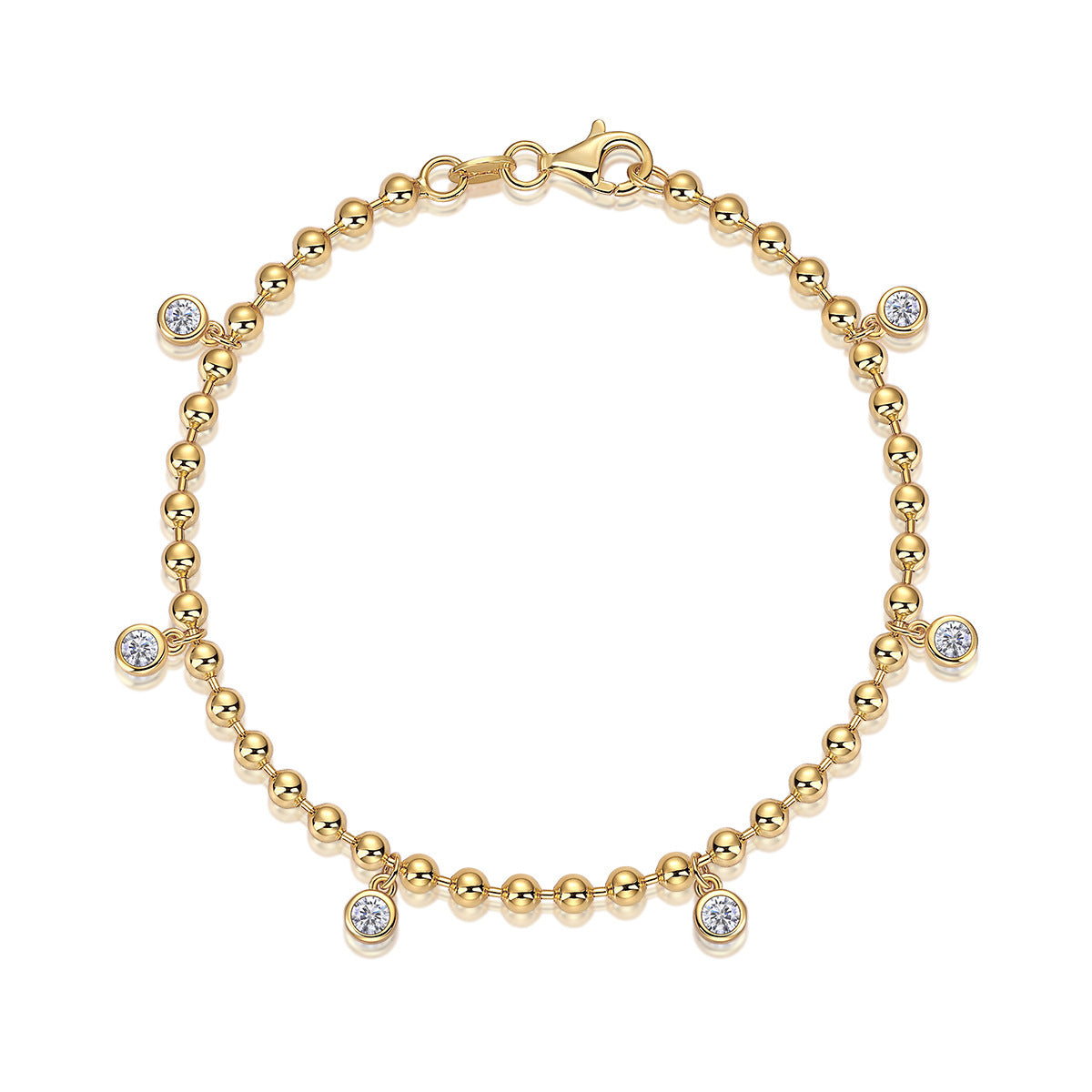 Bracelet held in two hands showing the adjustable length