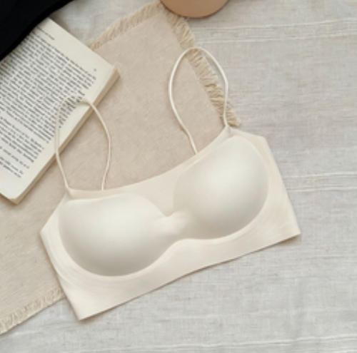 Womens seamless wireless bralette in cream white, front flat view