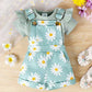Girls Cotton Printed Top and Overalls Two-Piece Set