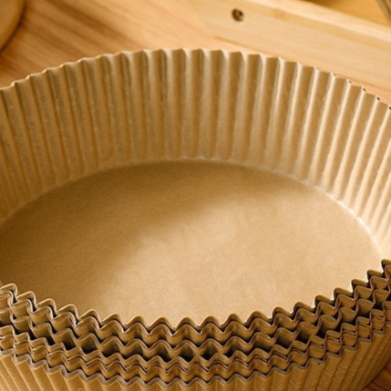 Natural unbleached wood pulp disposable air fryer paper liner with tall pleated sides