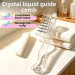 Clear liquid guide comb with metal ball tipped teeth lying on a bathroom counter next to a white towel