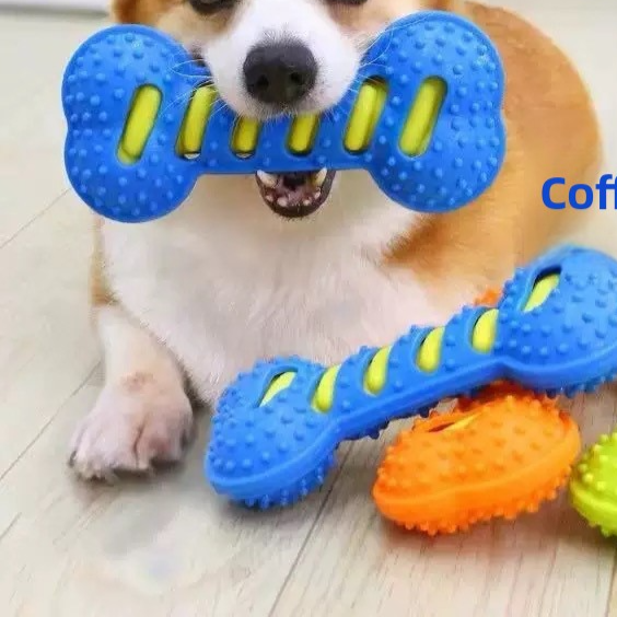 A blue bouncy TPR ball for dogs and cats, part of a soft rubber pet toy assortment