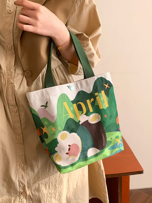 Fashionable canvas tote bag for women with cute animal print